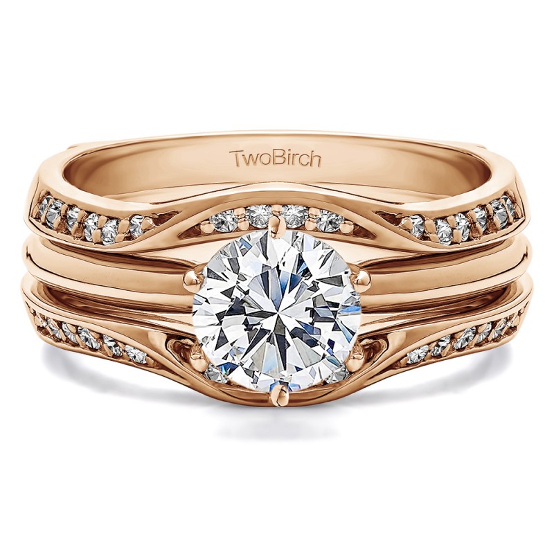TwoBirch Ring Guards - 0.44 Ct. Sapphire Contour Ring Guard Enhancer  Wedding Band in Rose Gold