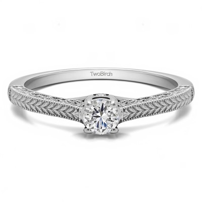 0.27 Ct. Vintage Engraved Engagement Ring with Peek-A-Boo Stones