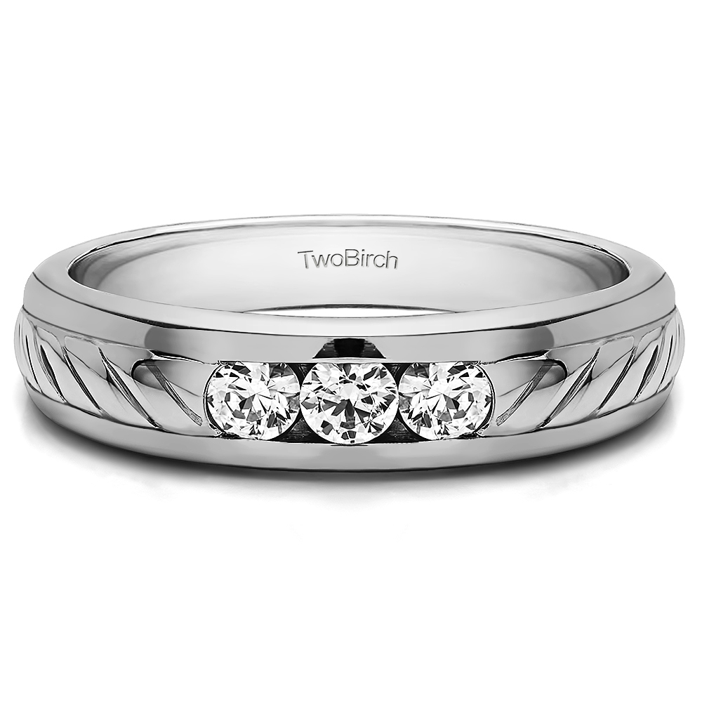 TwoBirch Men's Wedding Rings - 0.5 Ct. Three Stone Men's Wedding Ring