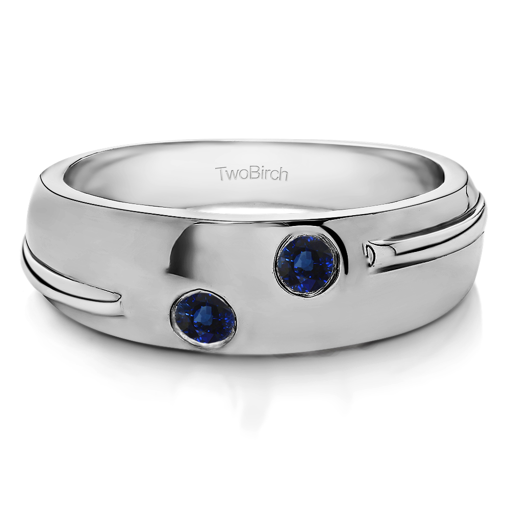 TwoBirch Men S Wedding Rings 0 24 Ct Sapphire Burnished Two Stone   GR083SPWG.JPG