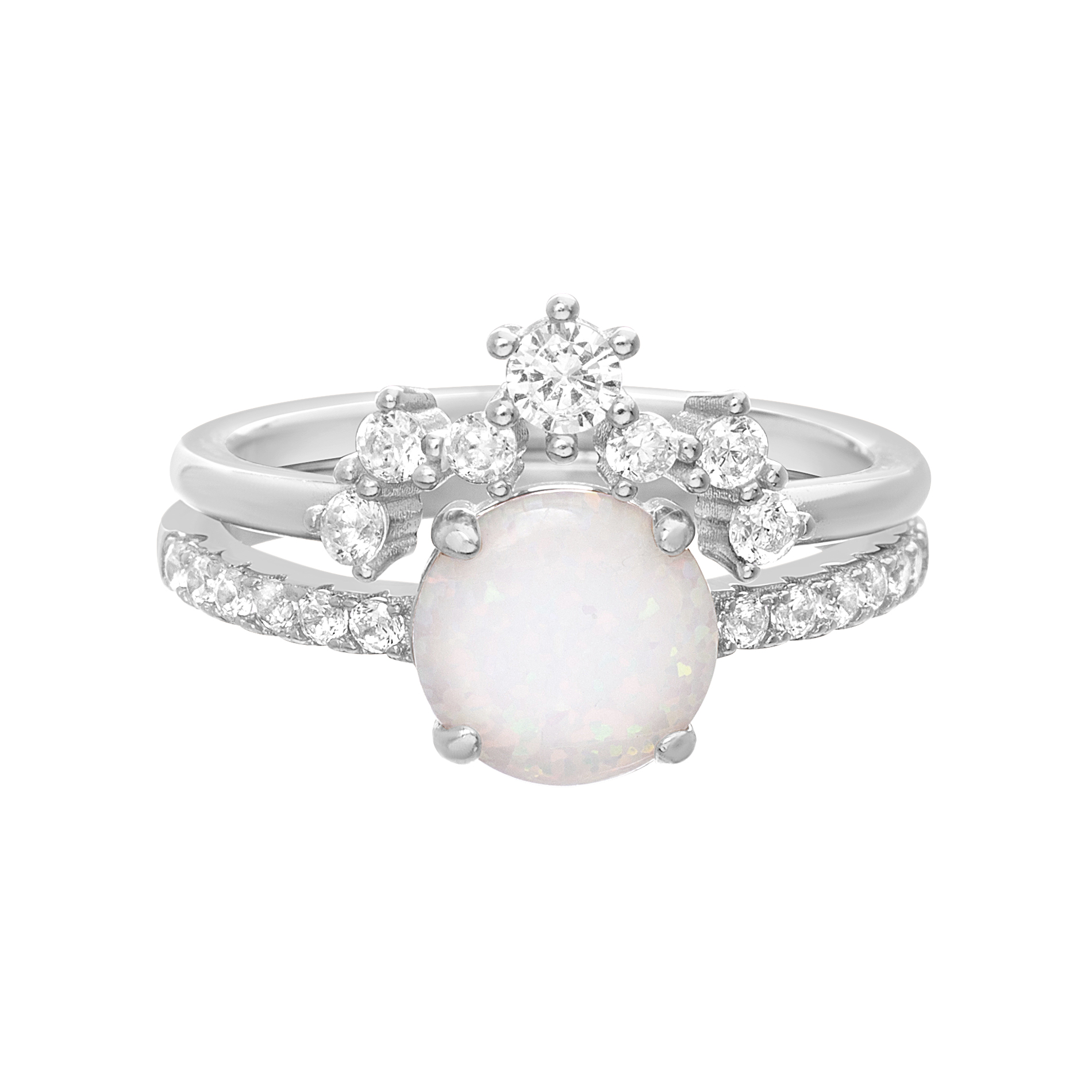 TwoBirch Opal Bridal Set with Tiara Contour Band Duo Ring Set with ...