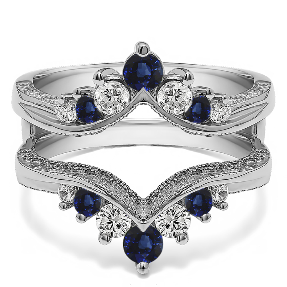 TwoBirch Ring Guards - 0.74 Ct. Sapphire and Diamond Chevron Vintage ...