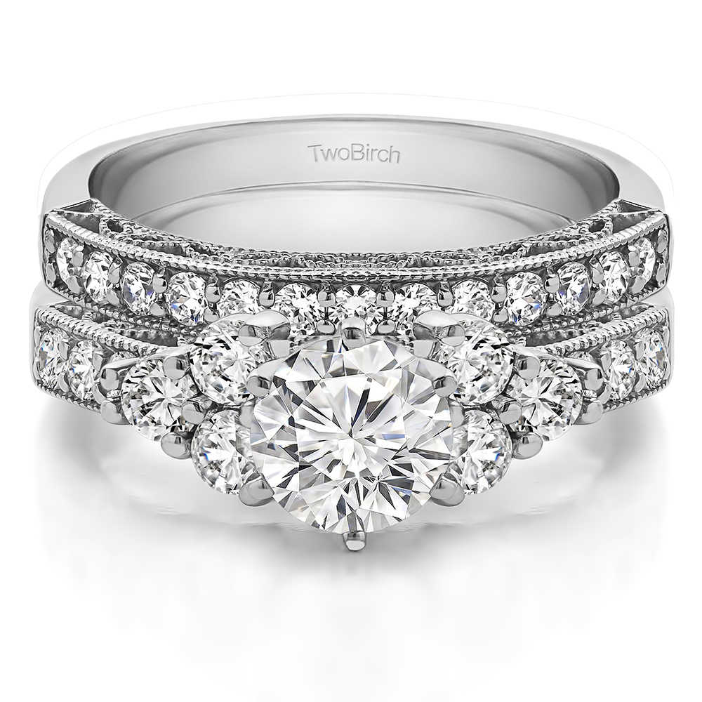 TwoBirch Bridal Set(engagment ring and matching band,2 rings) set in ...