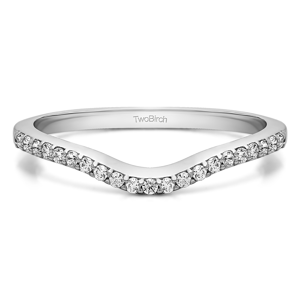 Dainty Curved Diamond Wedding Band Guard Ring With Milgrain